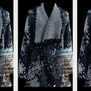 ETHYL | M | Faux Fur Black Pom Pom Long Sleeve Drape Waterfall Sweater NWOT